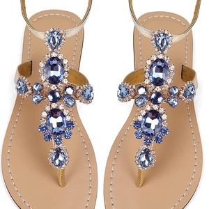 GUC Blue Rhinestone Boho Sandals